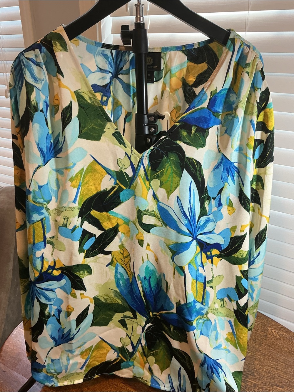 JM Collection Floral Vneck Blouse - Blue & Green